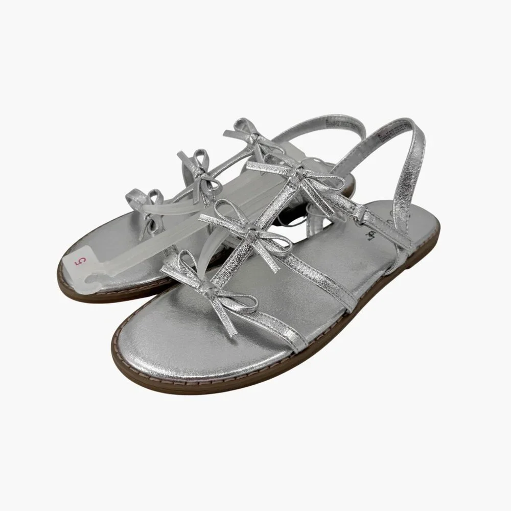 NEW Cat & Jack Kids' Aria Bow Sandals - Silver - Size 5
